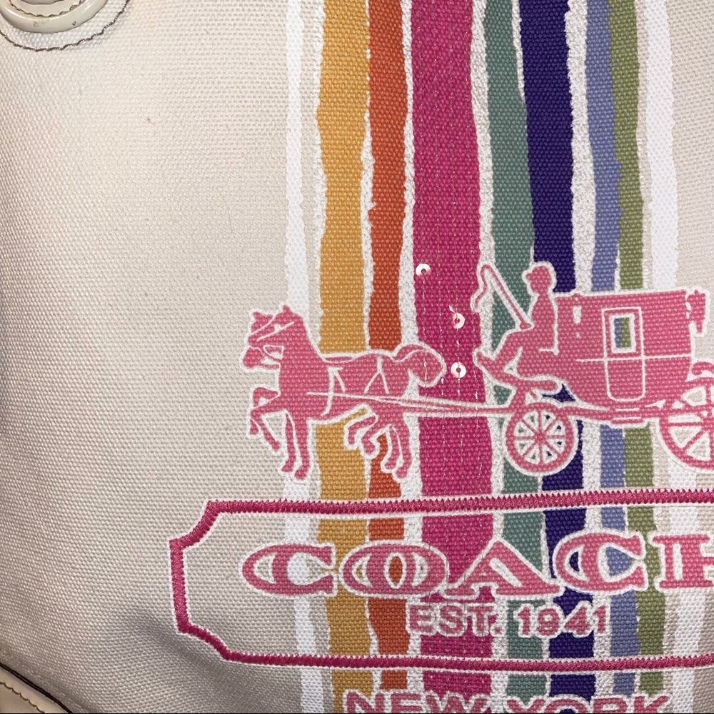 Authentic Coach Rainbow Stripe Sequin Tote - Picture 5 of 11